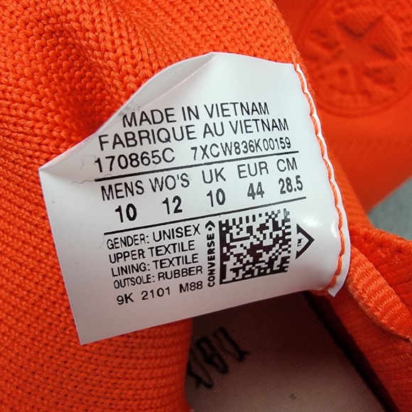 Converse Chuck 70 Renew Knit Orange‎ Recycled High Top Sneaker Mens 10 Womens 12 - Picture 9 of 11